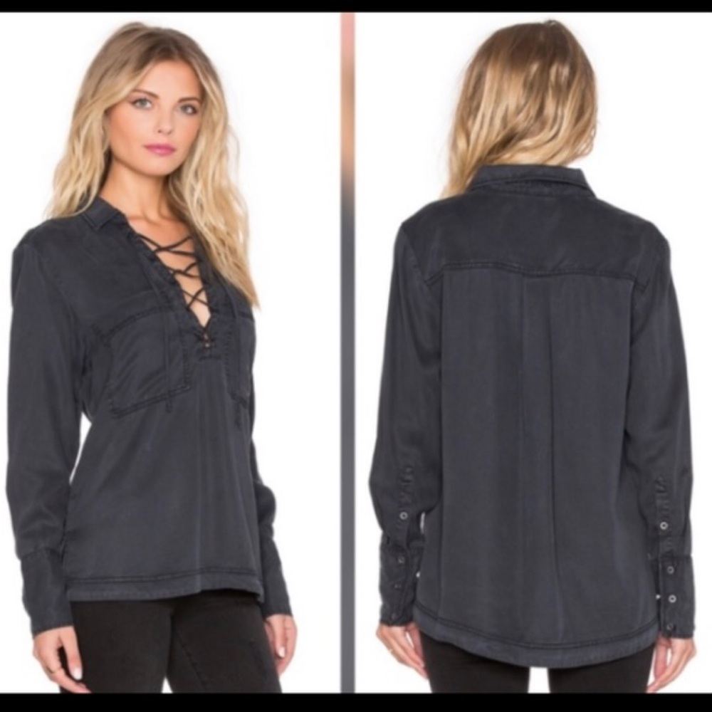 EUC Free People Charcoal Black Under Your Spell Long Sleeve Blouse
